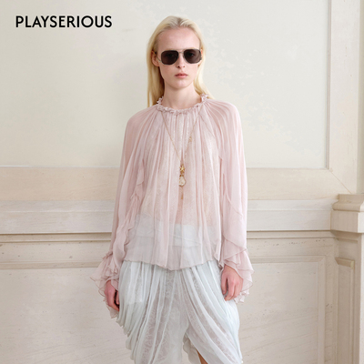 Cello Sonata 2026春夏新款蕾丝荷叶边人丝上衣女休闲宽松上衣