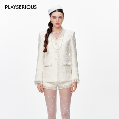 ROCHAROMMA 2026春夏新款薄纱边织带外套短裤两件套女时尚两件套