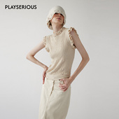 羊毛针织手钩花小飞袖 NONETONE 2026春夏新款 上衣奶杏色显瘦上衣