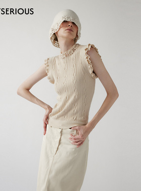 NONETONE 2026春季新款羊毛针织手钩花小飞袖上衣奶杏色显瘦上衣