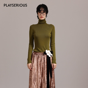 LACERTA 2025秋冬新款品牌基础高领羊毛打底衫女简约百搭纯色上衣