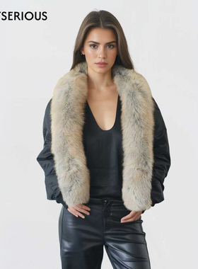 KIKI CHAU 2025秋冬新款皮草领90%鹅绒外套女时尚休闲夹克外套