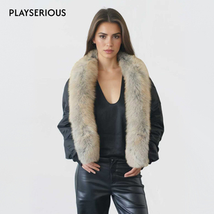 KIKI CHAU 2025秋冬新款皮草领90%鹅绒外套女时尚休闲夹克外套