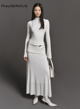 CHATS BY C.DAM春季新款白色设计感礼服长裙后镂空百褶连衣裙女