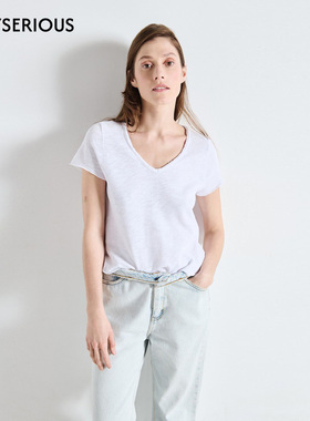 American Vintage 2026春夏新款V领通勤风T恤女常规款百搭上衣