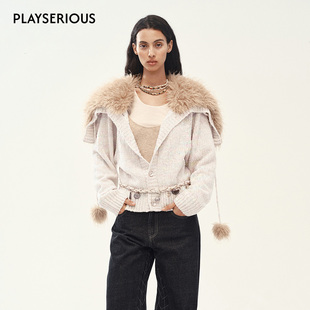 Well Medium 2025秋季 新款 气质外套 毛领羊毛针织开衫 明星同款