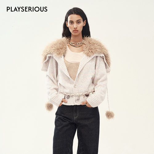 【明星同款】Medium Well 2025秋季新款毛领羊毛针织开衫气质外套