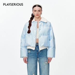 休闲短款 ROCHAROMMA 针织拼接鹅绒服女时尚 新款 鹅绒外套 2025秋季