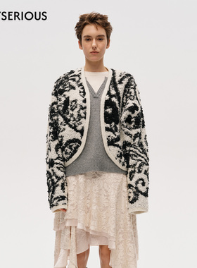 ICE DUST 2025秋季新款短款双色提花开衫女小众设计感针织开衫