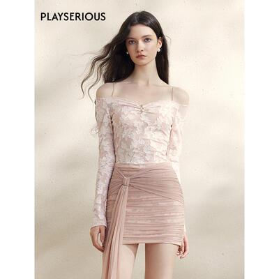 剪花一字肩拼接连衣裙