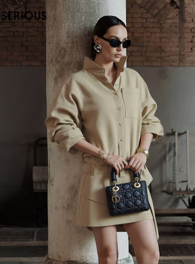 KIKI CHAU 2025秋冬新款反绒皮衬衫皮裤裙套装女时尚通勤风两件套