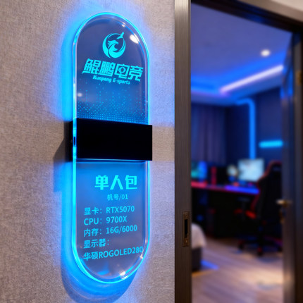 高端电竞房酒店门牌号定制网吧包厢牌酷炫科技感灯牌LED透明指示牌发光标识KTV酒吧会所蓝光VIP贵宾室门牌灯