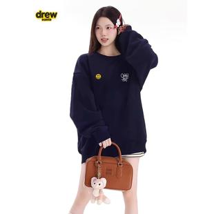 秋冬加绒加厚休闲上衣 韩版 Drew House新笑脸女士穿搭卫衣春秋薄款