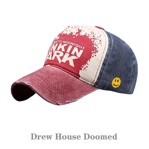 官方正品Drew Sava Doomed笑脸水洗印花复古鸭舌帽大头围棒球帽