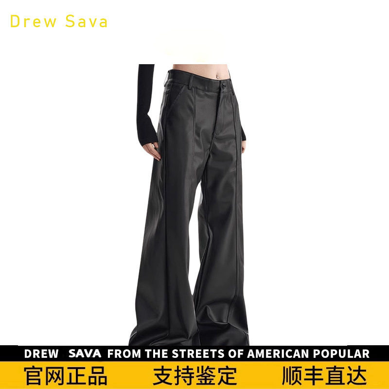 秋冬女黑色PU高腰显瘦阔腿皮裤