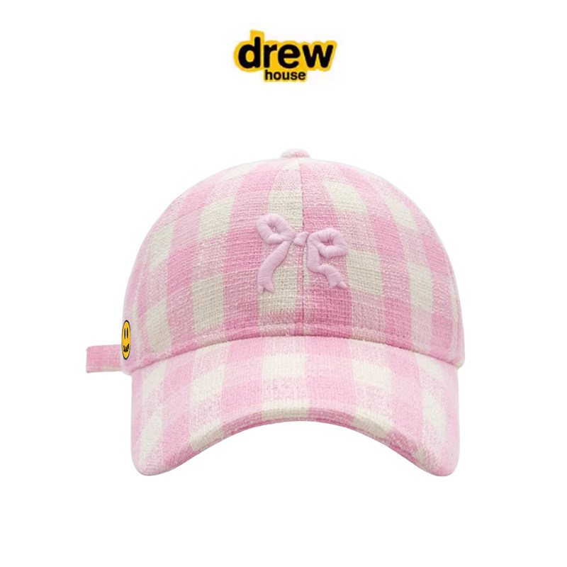 官方正品Drew House笑脸蝴蝶结棒球帽子女夏格子鸭舌帽显脸小图片