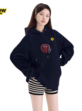 Drew House笑脸女士藏蓝色连帽卫衣春秋薄款早秋水果慵懒上衣外套