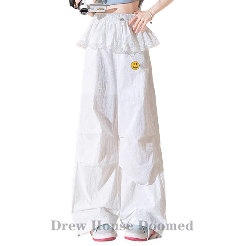Drew House Doomed笑脸白色松紧蕾丝拼接裙裤女夏季速干休闲裤子