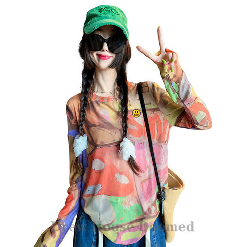 夏季笑脸百搭防晒长袖T恤女