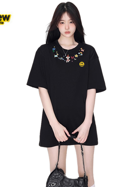 Drew House正品笑脸女士黑色短袖t恤设计宽松显瘦半袖松弛感上衣