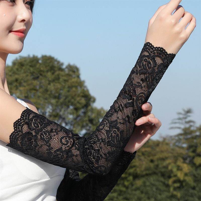 女士假袖子蕾丝防晒袖套手袖护胳膊手臂套冰袖女款黑色长袖夏天季