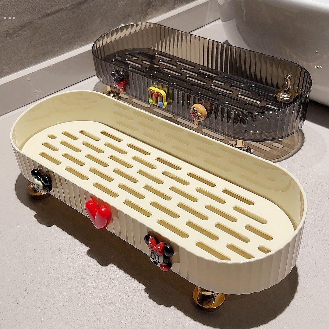 卫生间桌面收纳盒高颜值洗手间洗漱台沥水托盘可移动化妆品置物架