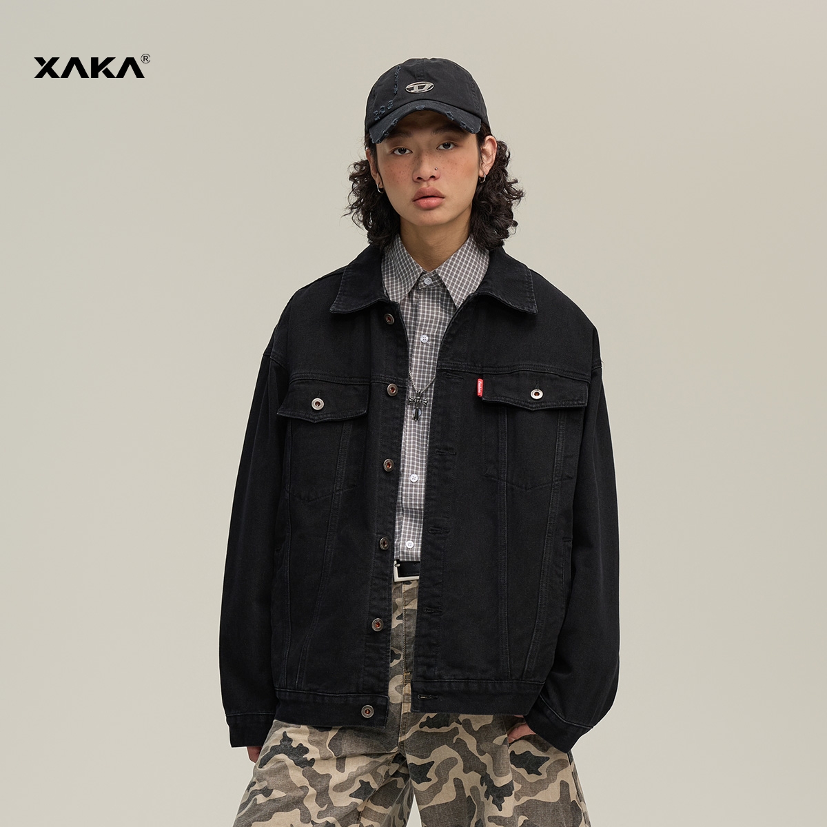 XAKA美式复古宽松水洗牛仔外套