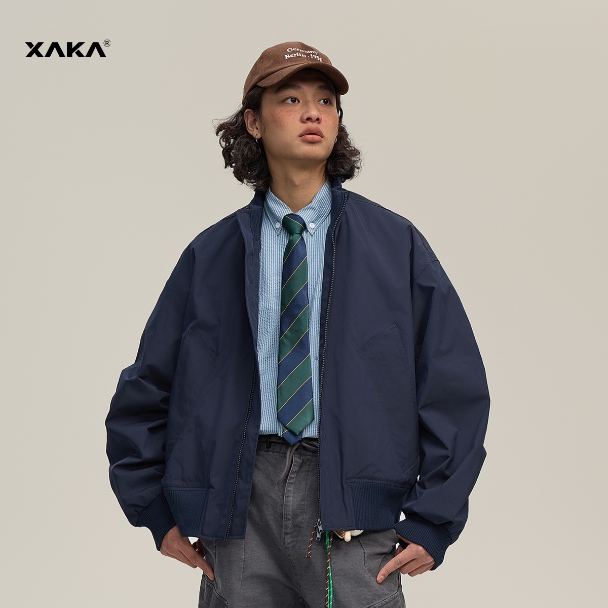 XAKA2025春季美式短宽阔版bomber外套男女立领飞行员夹克cleanfit