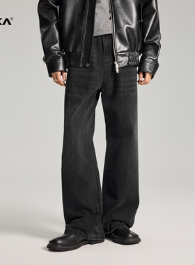 XAKA美式vibe水洗阔腿牛仔裤男秋青少年直筒百搭宽松休闲垂感长裤