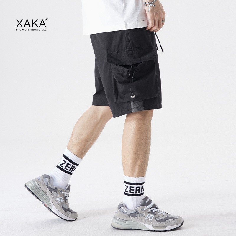 xaka 夏季卡其色日系机能工装短裤男口袋五分裤宽松纯棉短裤ins潮
