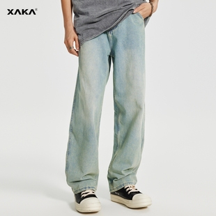 男夏季 2024新款 水洗做旧宽松长裤 cleanfit直筒牛仔裤 薄款 XAKA美式