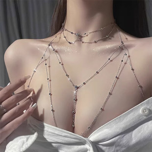 纯欲风_镶钻辣妹项链女情趣身体链性感比基尼胸链高级感小众配饰