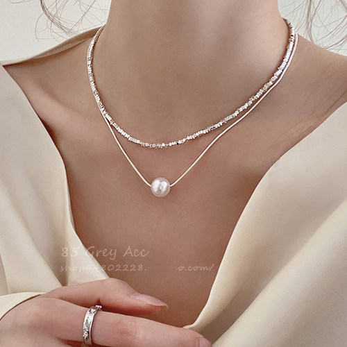 双层叠戴碎银子珍珠项链女夏