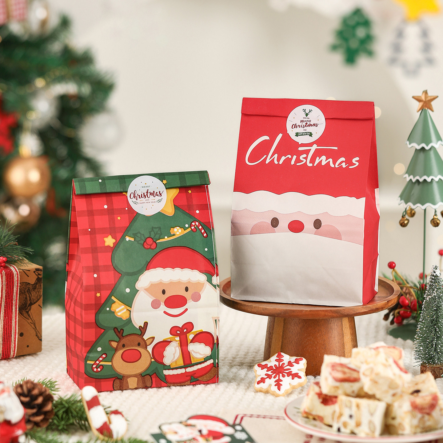 圣诞节平口纸袋2025款新款礼品袋平安夜礼物包装袋小号糖果打包袋