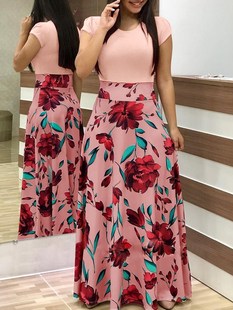 新品 连衣裙women 女装 无袖 Dress 欧洲站花朵印花拼色修身 2018秋季