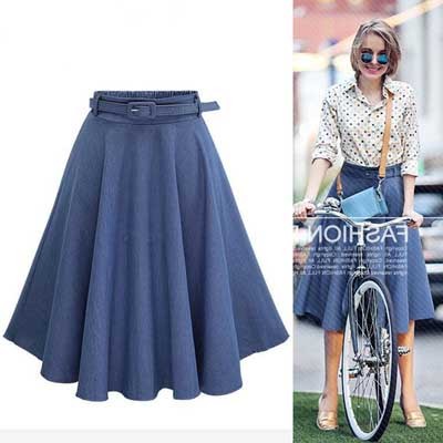 Denim Streetwear College Dresses Skirt Skirts For Women Blue