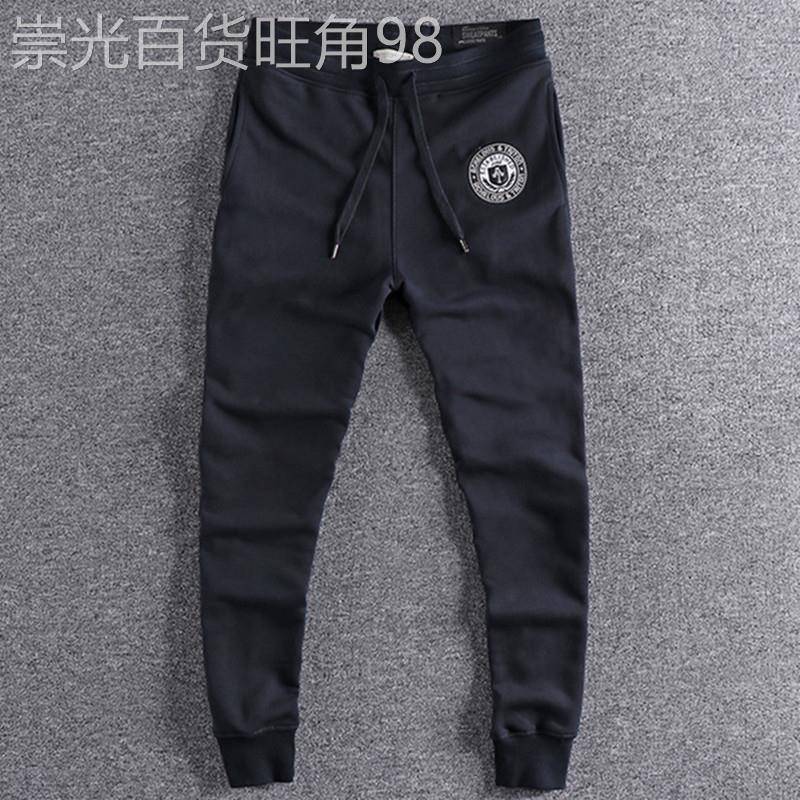 春秋款卫裤男小脚裤薄款美式高端网红运动修身休闲抽绳毛圈束腿潮