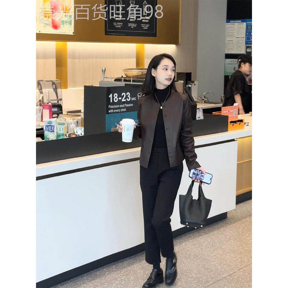 2025春季新覆古高端时尚皮夹克欧洲宽松短别致上衣女士