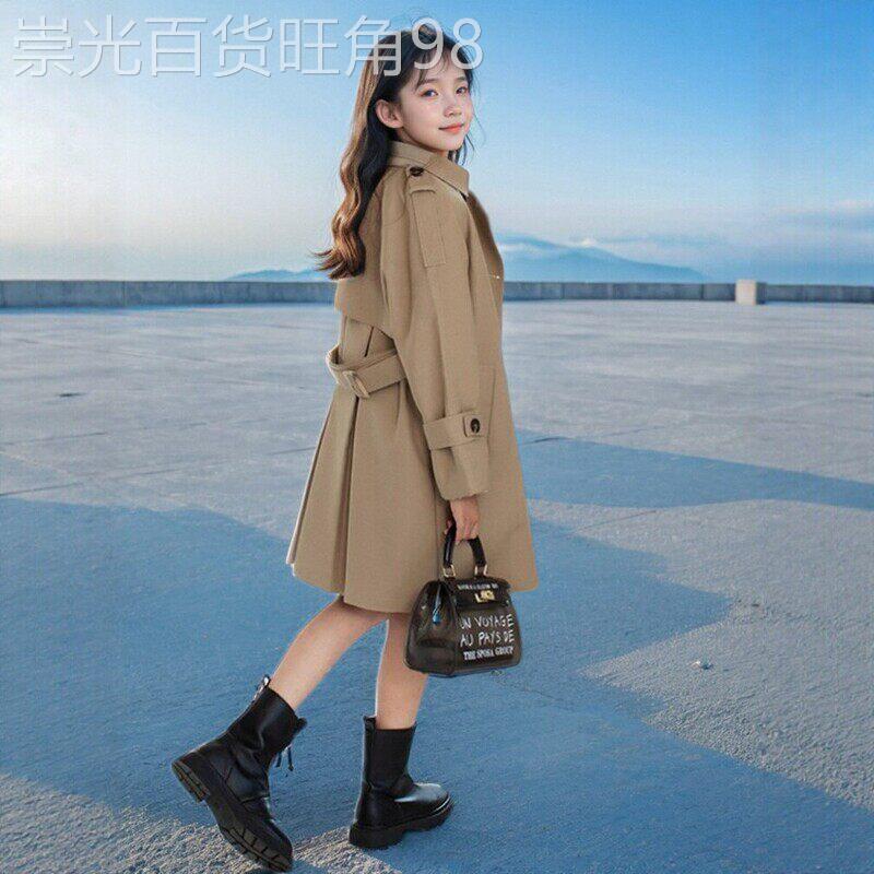 法国BADNUT女童风衣春秋2026新款儿童双排扣中大童卡其中长版外套