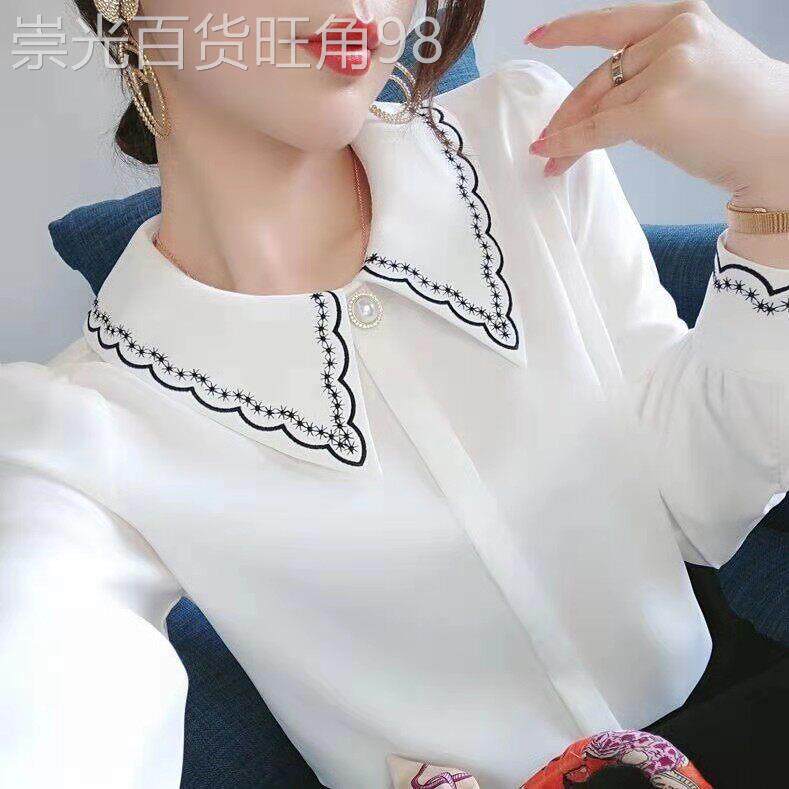 雪纺衬衫女春秋装2026年新款设计感白色打底衫女士娃娃领衬衫上衣