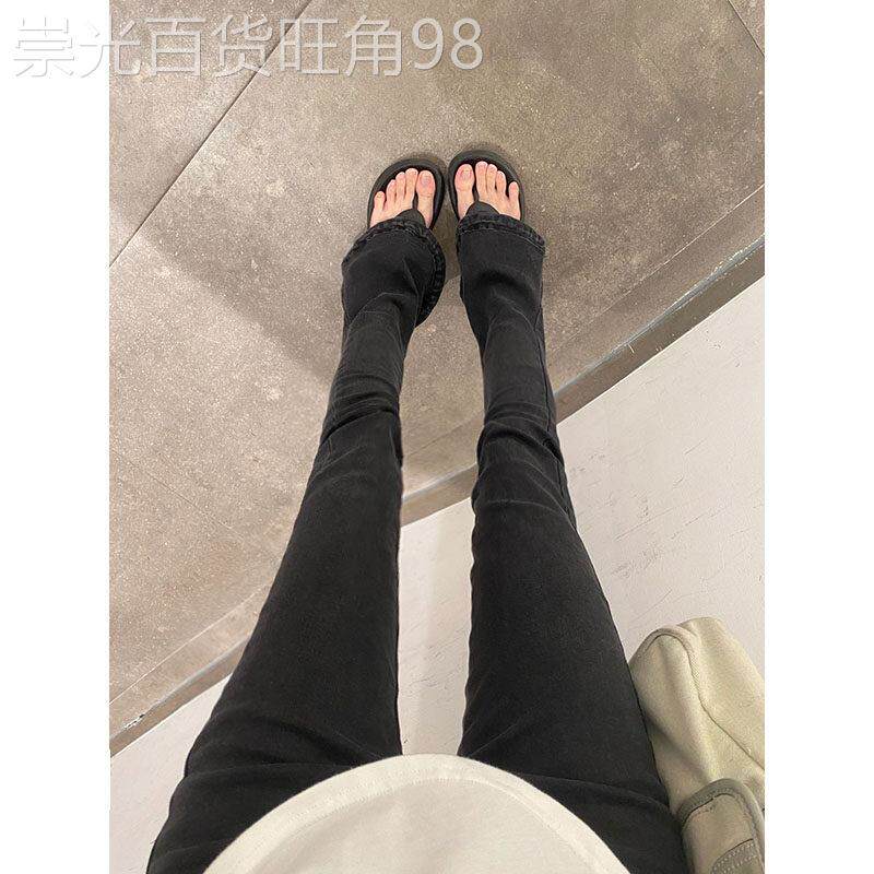 黑色高腰马蹄长裤子女2026新款夏季薄款微喇叭弹力牛仔裤修身显瘦