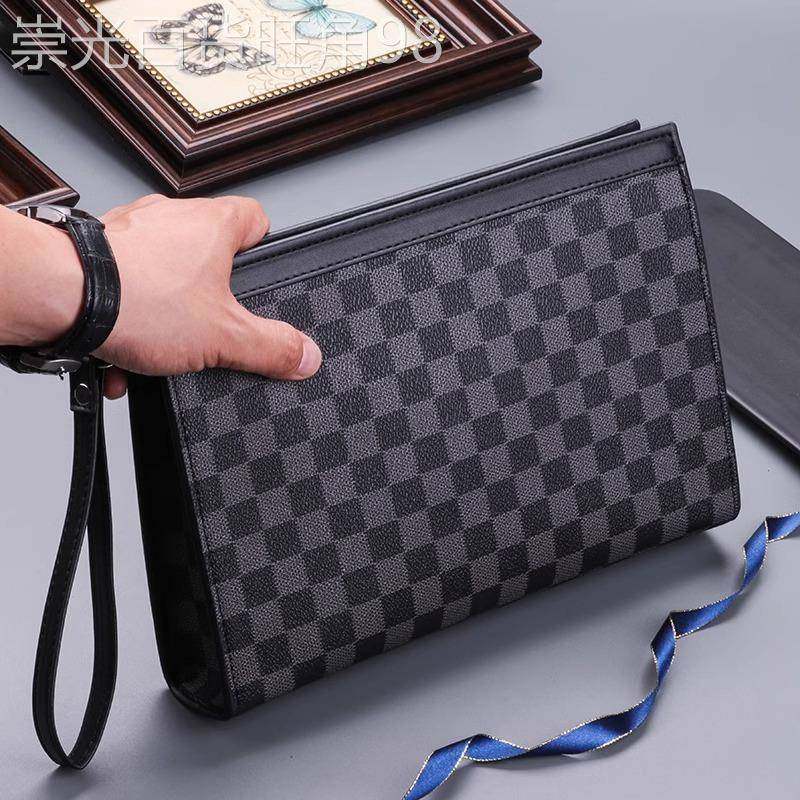 香港代购手拿包男士夹包格子手抓包男包大容量商务休闲奢侈品手包