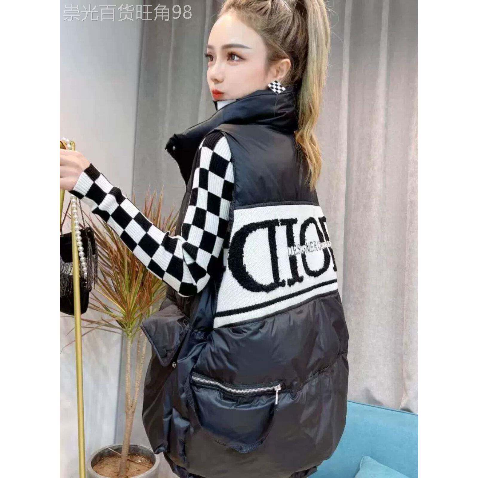 外穿后背字母羽绒棉马甲女春秋新款2025欧货立领宽松休闲马夹外套