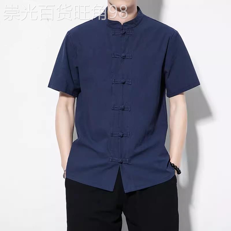 中国风亚麻衬衫男短袖夏季棉麻复古唐装上衣半袖茶服薄款休闲男装