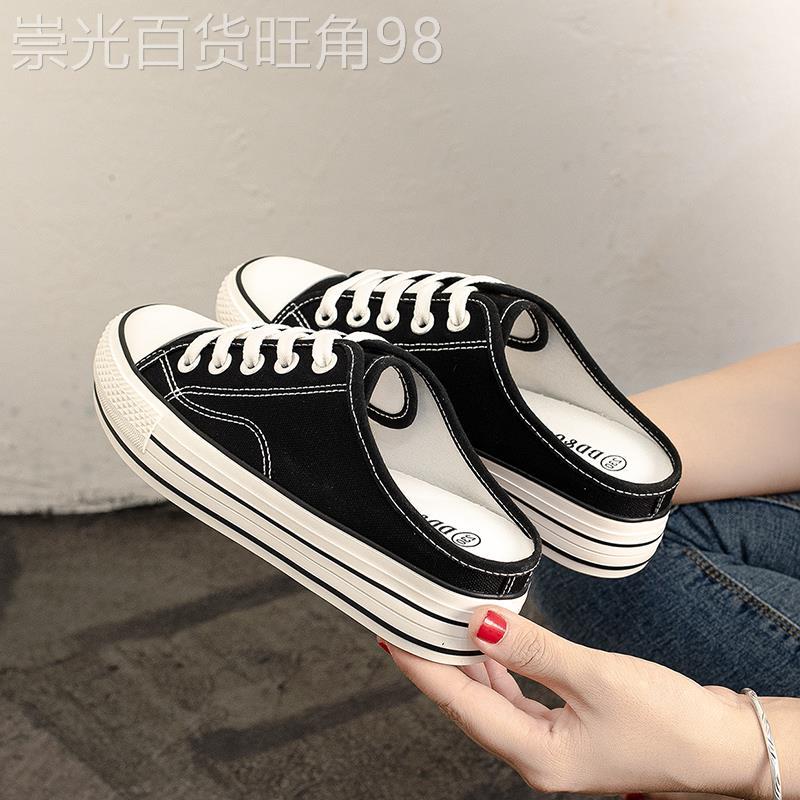 店主自留新款~透气半拖帆布鞋女2026夏季薄款厚底百搭休闲板鞋潮