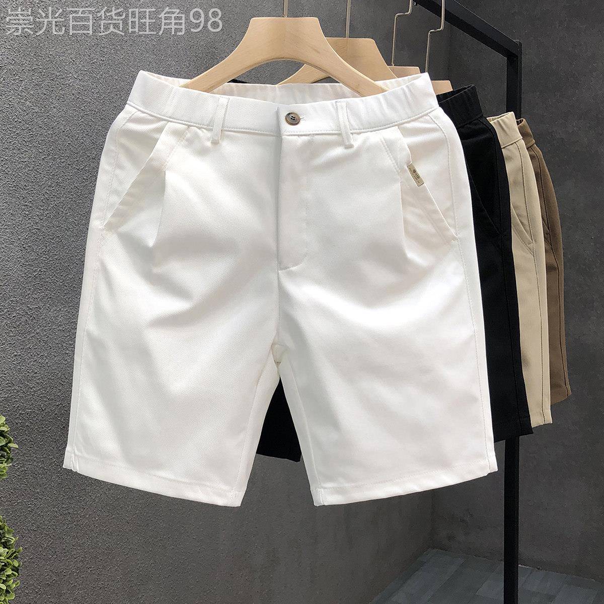 潮牌高端白色修身短款西装裤男士夏季直筒中裤子休闲短裤五分西裤