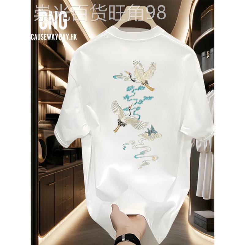 香港时尚品牌国风中国风格夏季短袖男士t恤创意印花圆领重棉宽松