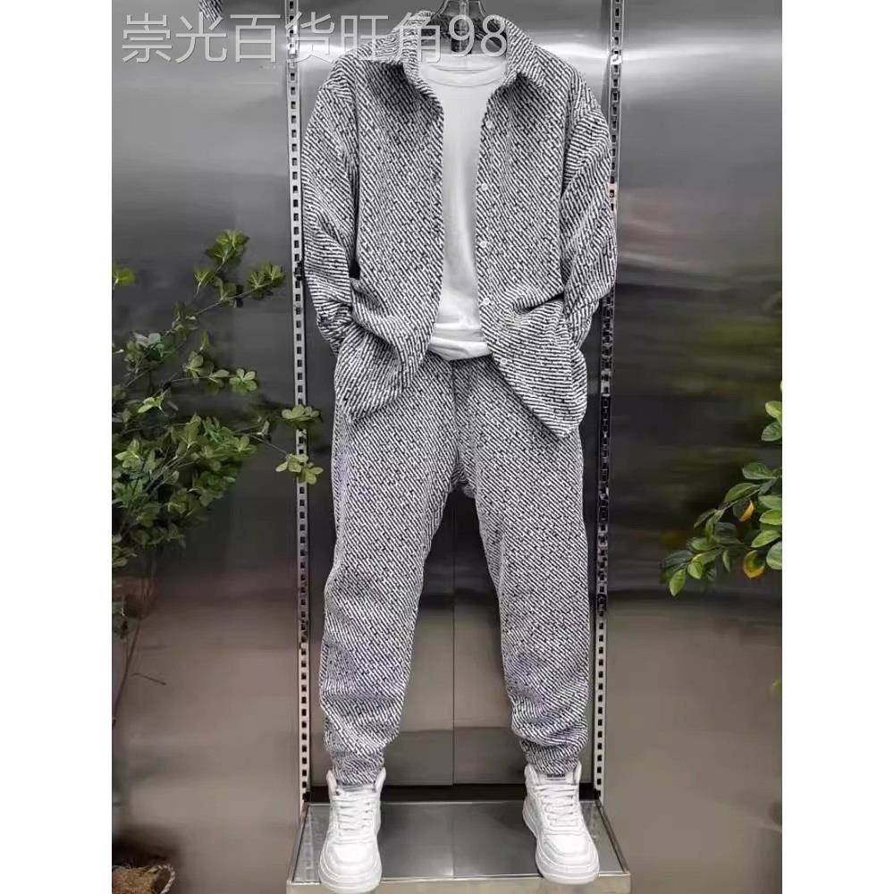 2025春秋新款休闲运动套装男韩版潮流搭配一套长裤休闲衬衫两件套
