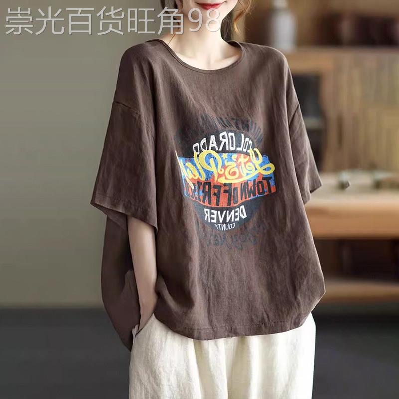 棉麻短袖t恤女夏季薄款2026新款大码胖mm设计感亚麻半袖体恤上衣