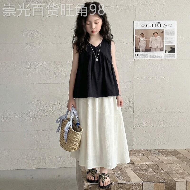 法国BADNUT女童洋装套装夏季2026新款儿童韩式中大童黑色无袖裙